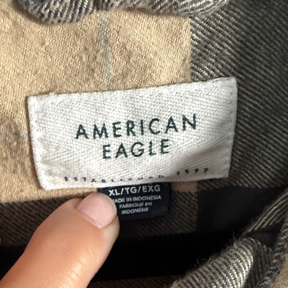 American Eagle Outfitters Tan and Black Plaid Shirt - Picture 2 of 4